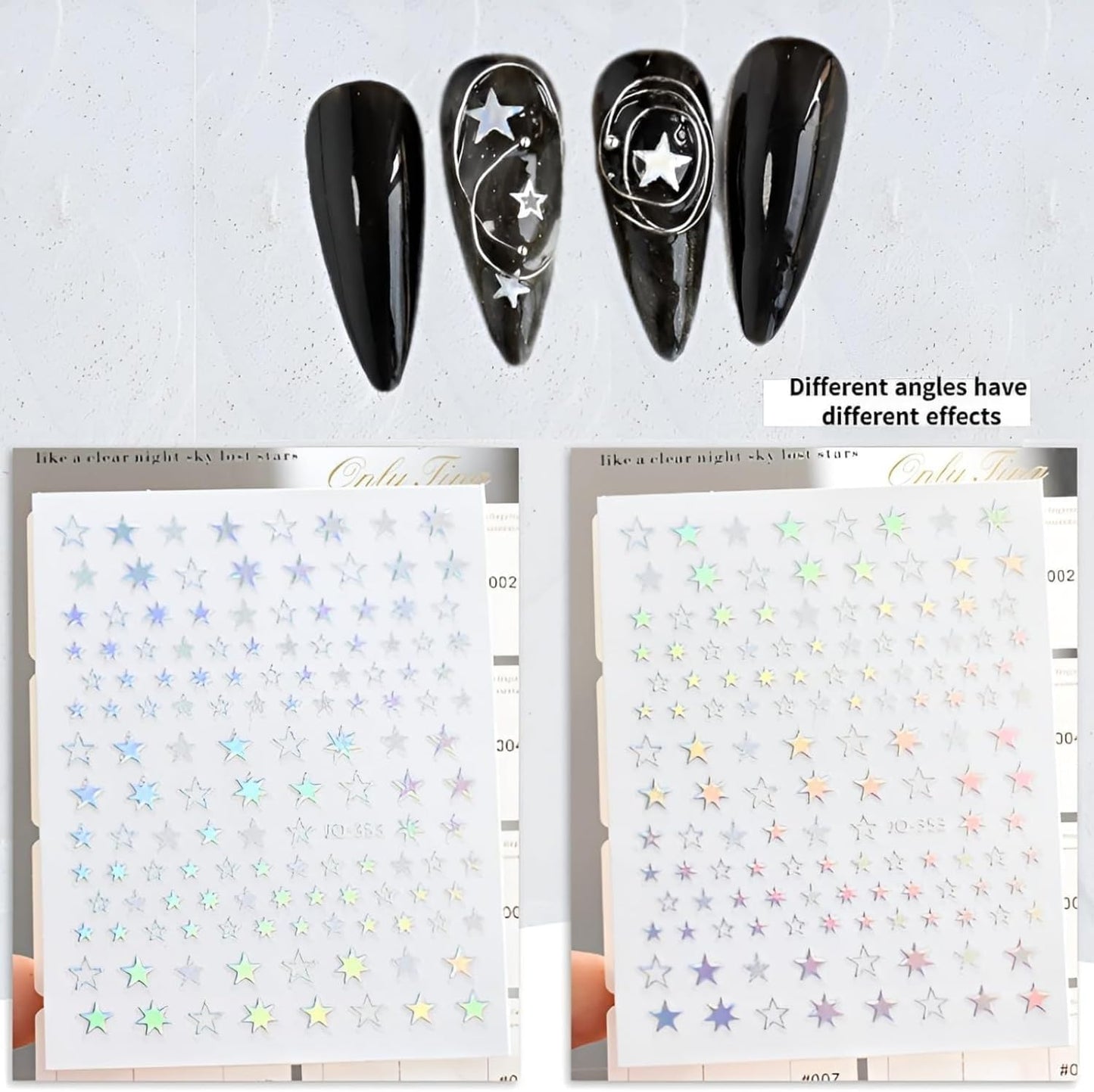 12 Sheets Aurora Nail Stickers for Nail Art 3D Self Adhesive Moon Star Nail Art Stickers Aurora Nail Decals Glitter Holographic Nail Design Heart Nail Art Supplies DIY Manicure Decorations for Women-FemmiqueWomen
