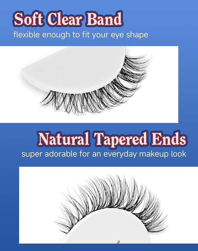 Lashes Short Natural Everyday Wispy Eyelashes Clear Band Flared Strip Eyelash Soft Lash Fluffy Pack 7 Pairs SF-09-FemmiqueWomen