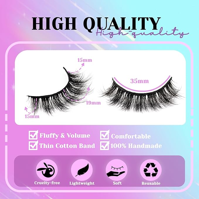 Losha Lashes Fluffy False Eyelashes 5D Volume Eye Lashes 14 Pairs Vegan Fake Eyelashes Soft Faux Mink Lashes Pack (Thrives Only)-FemmiqueWomen