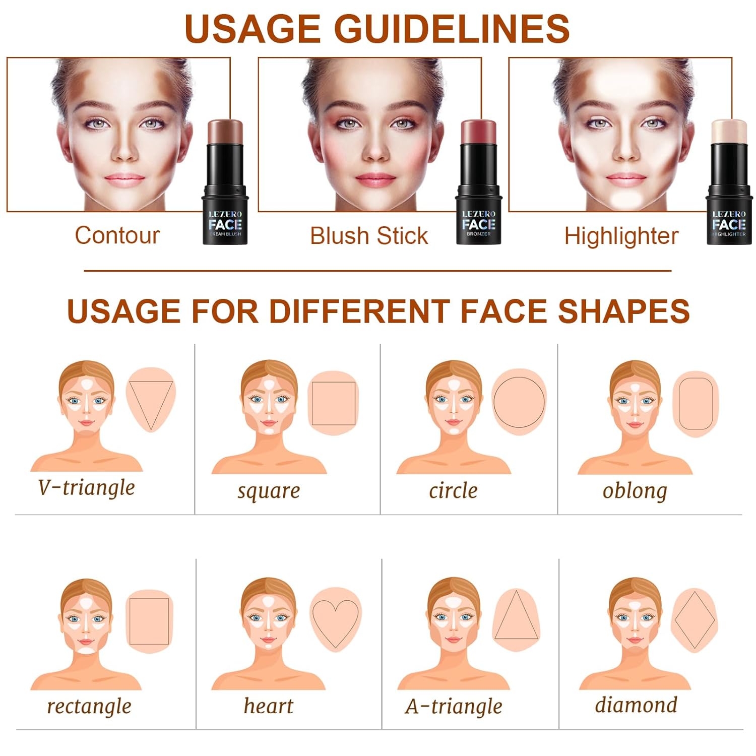 3Pcs Contour Stick Makeup Set, Shades with Highlighter Blush Bronzer Stick Kit for Sculpt the Cheeks and All Skin Type, Longwear Smooth Non-greasy Formula for All Skin Types, #2 NEUTRAL-FemmiqueWomen