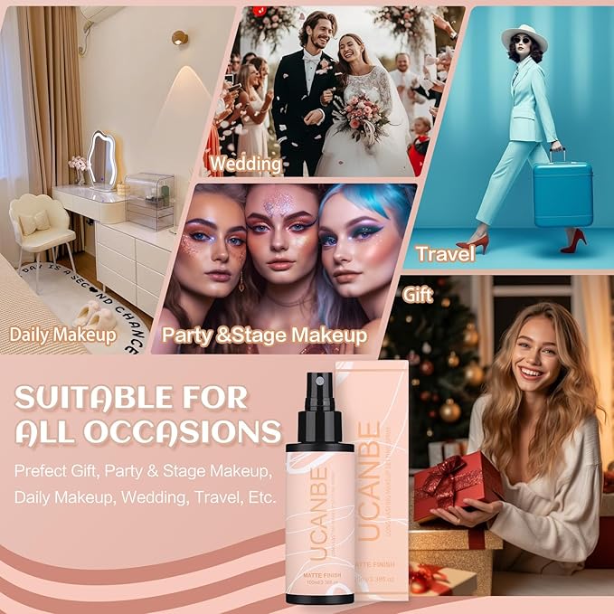 Long Lasting Makeup Setting Spray Kit - 3.38 Fl oz Super Matte Finish Setting Mist Lightweight Face Make up Fixer for Oily Skin + 1PC Sponge Puff + 1PC Powder Puff-FemmiqueWomen