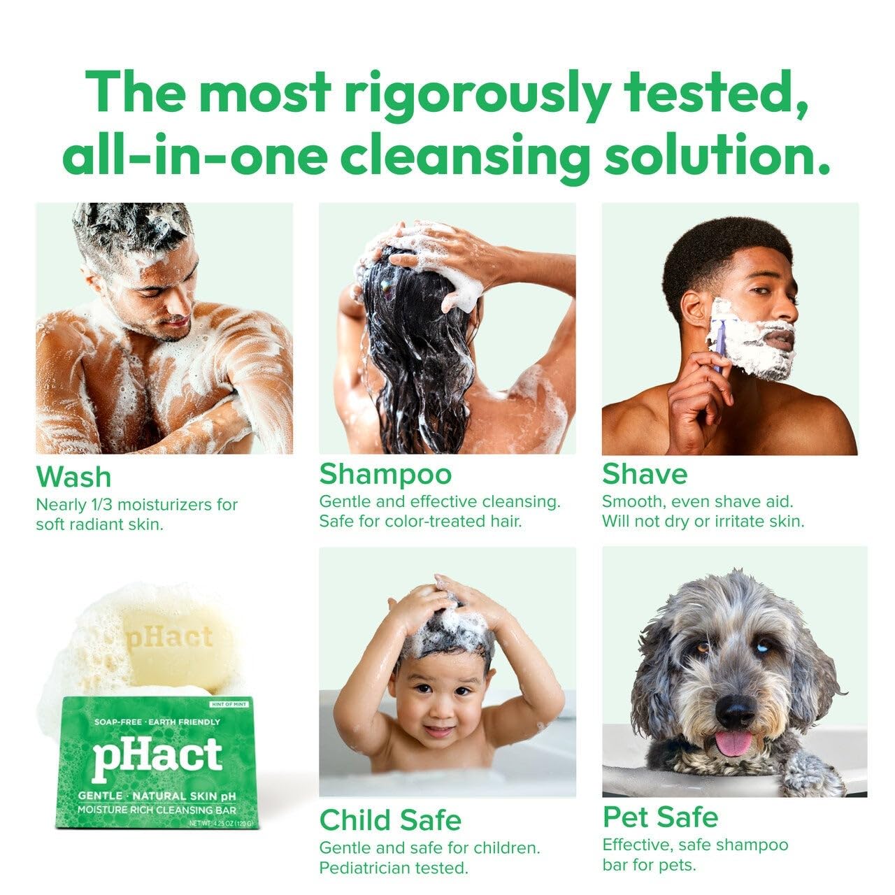 ANDREW LESSMAN pHact Moisture-Rich, Soap-Free Cleansing Bar Hint of Mint. Natural Skin pH. All Skin Types - Even Sensitive Skin. Hypoallergenic. Dermatologist Tested. 6 Pack 4.25 oz each-FemmiqueWomen