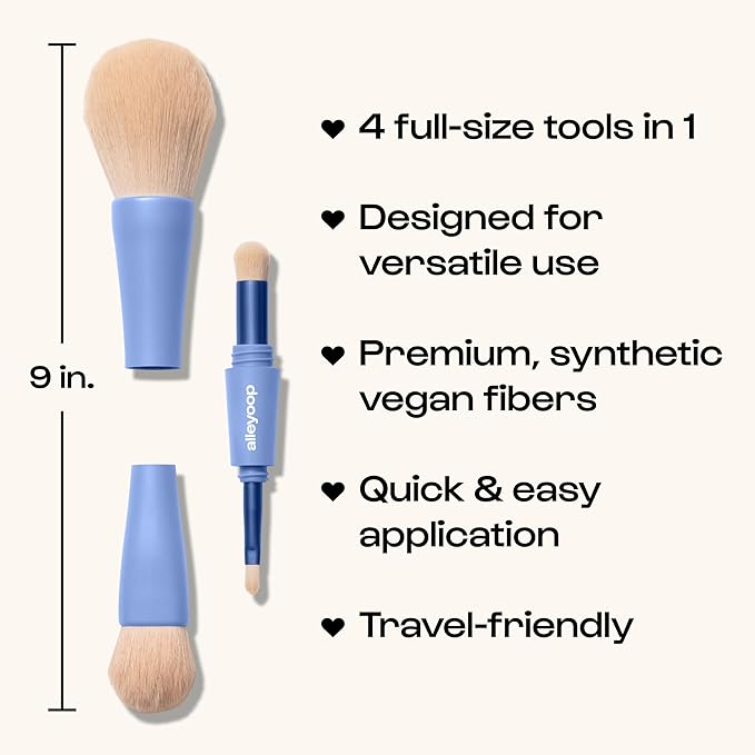Alleyoop Overachiever 4-in-1 Travel Makeup Brush Set – Powder, Blending, Precision & Complexion Brushes – Mini Makeup Brush for Women, Vegan, Multi-Use & Travel-Friendly Makeup Tool-FemmiqueWomen