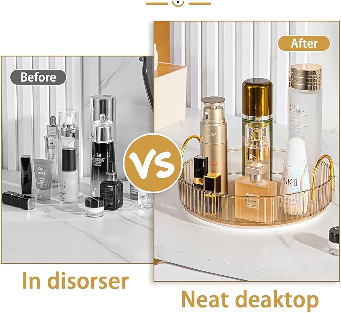 Rotating Makeup Organizer for Vanity, High-Capacity Skincare Clear Make Up Storage Perfume Organizers Cosmetic Dresser Organizer Countertop 360 Spinning (Gold, 1 Tier)-FemmiqueWomen