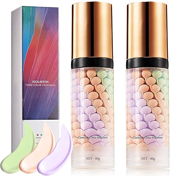 2 Pcs One Step Color Corrector,Natural Isolation Cream,Face Primer Makeup Tricolor Tinted Moisturizer,Oil Control & Moisturizing Skin Tone Correcting and Brightening Primer Concealer Foundation-FemmiqueWomen