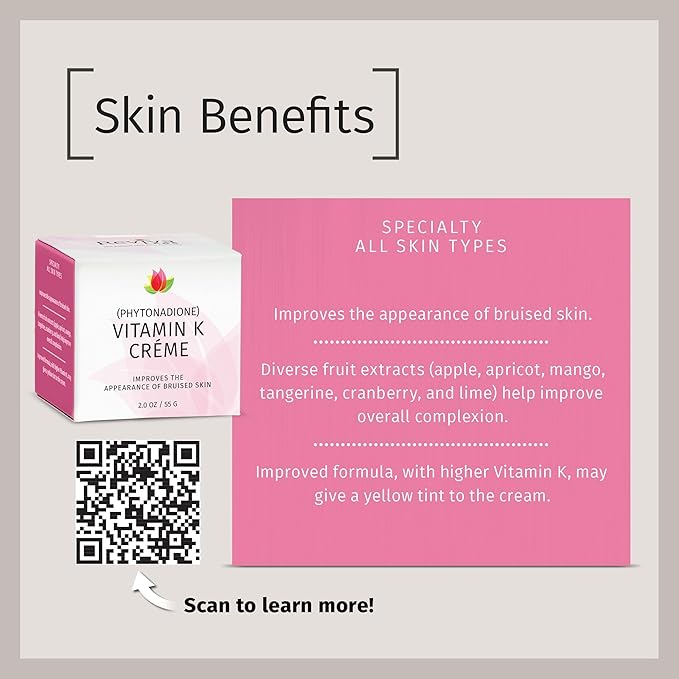 Reviva Labs Vitamin K Crème for Bruising, Under-Eye Dark Circles, and Wrinkles with Soybean Oil and Natural Fruit Extracts - 2 Oz, for Skin and Face-FemmiqueWomen