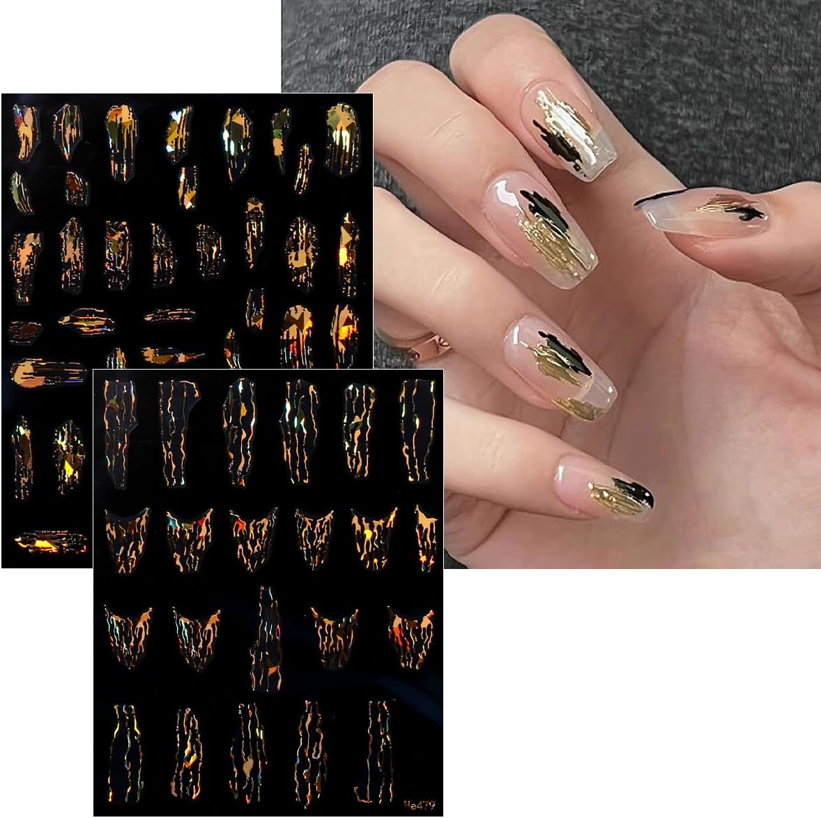 JMEOWIO 9 Sheets Marble Line Nail Art Stickers Decals Self-Adhesive Gold Nail Supplies Nail Art Design Decoration Accessories-FemmiqueWomen