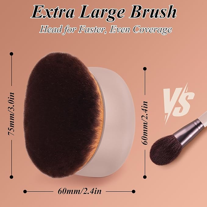 75MM Extra Large Self Tanner Kabuki Makeup Brush – Ultra Soft Dense Vegan Bristles for Body Makeup, Bronzer & Foundation–Applies Tanning Mousse, Lotion & Self Tanner–Khaki, Wet & Dry-FemmiqueWomen