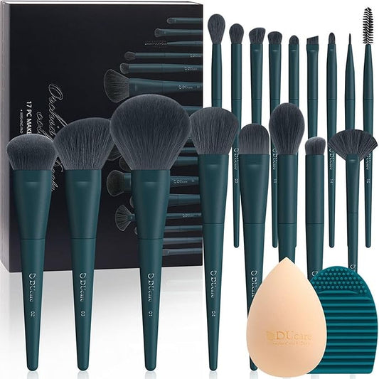 DUcare 17Pcs Professional Makeup Brush Set Complete Kit with Brush Cleaning Mat and Makeup Sponge, Ideal for Foundation, Eyeshadow, Liquid Cream, Gift Box Set-FemmiqueWomen