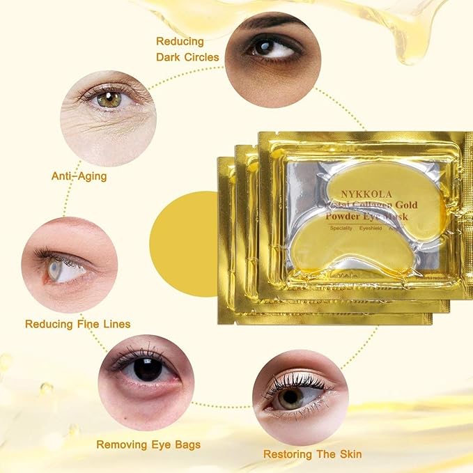 20 Pairs Gold Eye Mask Powder Crystal Gel Collagen Eye Pads For Anti-Aging & Moisturizing Reducing Dark Circles, Puffiness, Wrinkles-FemmiqueWomen