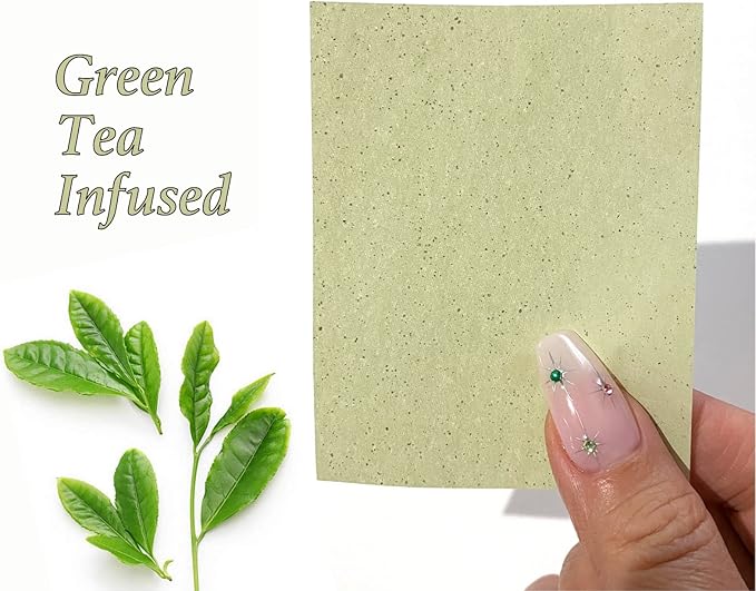 2 Pks GREEN TEA INFUSED Soothing Natural Abaca Blotting Paper - 100 Oil Blotting Sheets - Makeup Friendly UNISEX Oily Skin Shine Blotter Photography Zoom Meetings Travel Gym School - MADE IN TAIWAN-FemmiqueWomen