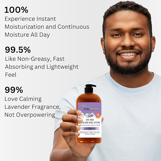RaGaNaturals Lavender Shea Butter Hand and Body Lotion, 16 Fl Oz - Moisturizing, Plant-Based, Vegan, with Argan, Avocado Oil & Vitamin E-FemmiqueWomen