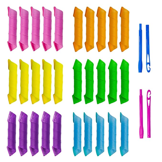 30pcs Heatless Hair Curlers Rollers Spiral Curls Styling Kit with 2 Sets Styling Hooks,No Heat Curlers for Women Girl's (9.8 Inch/25 cm)-FemmiqueWomen