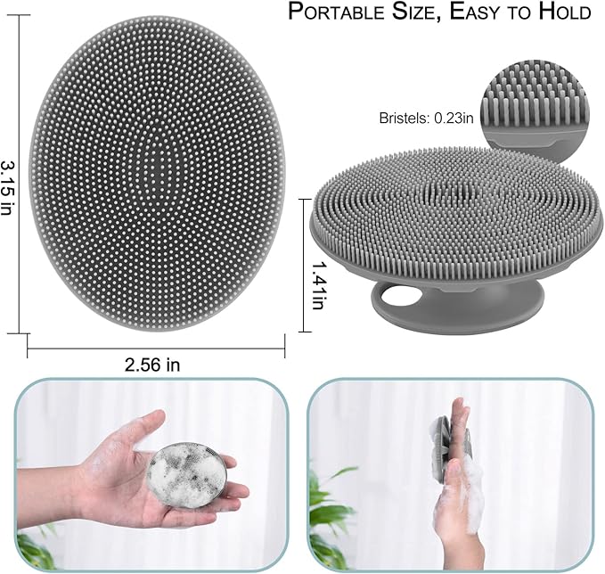 INNERNEED Silicone Face Exfoliating Brush Manual Handheld Facial Cleansing Scrubber Blackhead Remover, Food-Grade Soft Bristle (Dark Blue+Gray)-FemmiqueWomen