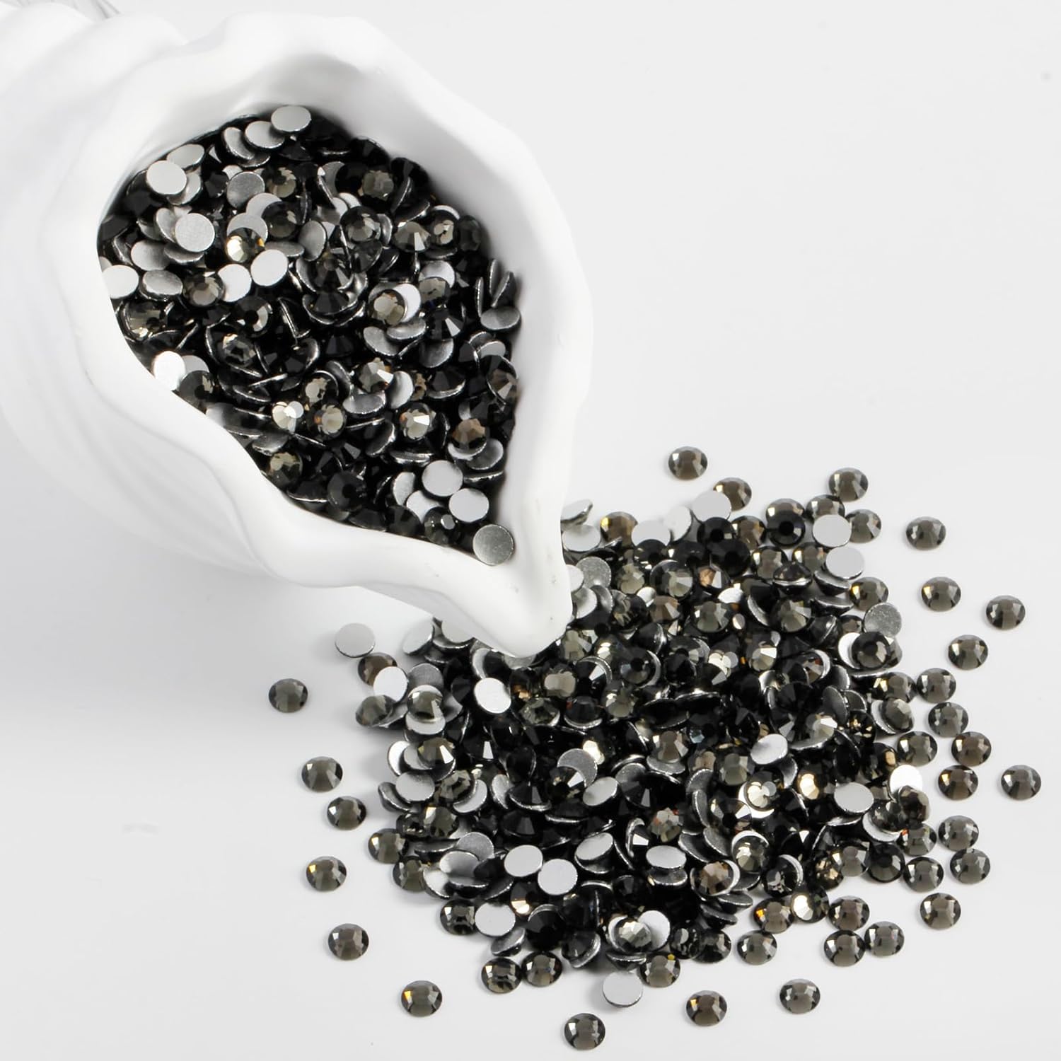 2000PCS SS16 Flatback Rhinestones | 12-Facet Diamond-Cut Glass Gems for Nail Art, Clothing, DIY Crafts |Glue-On Decoration Stones with Silver Backing(Black Diamond)-FemmiqueWomen