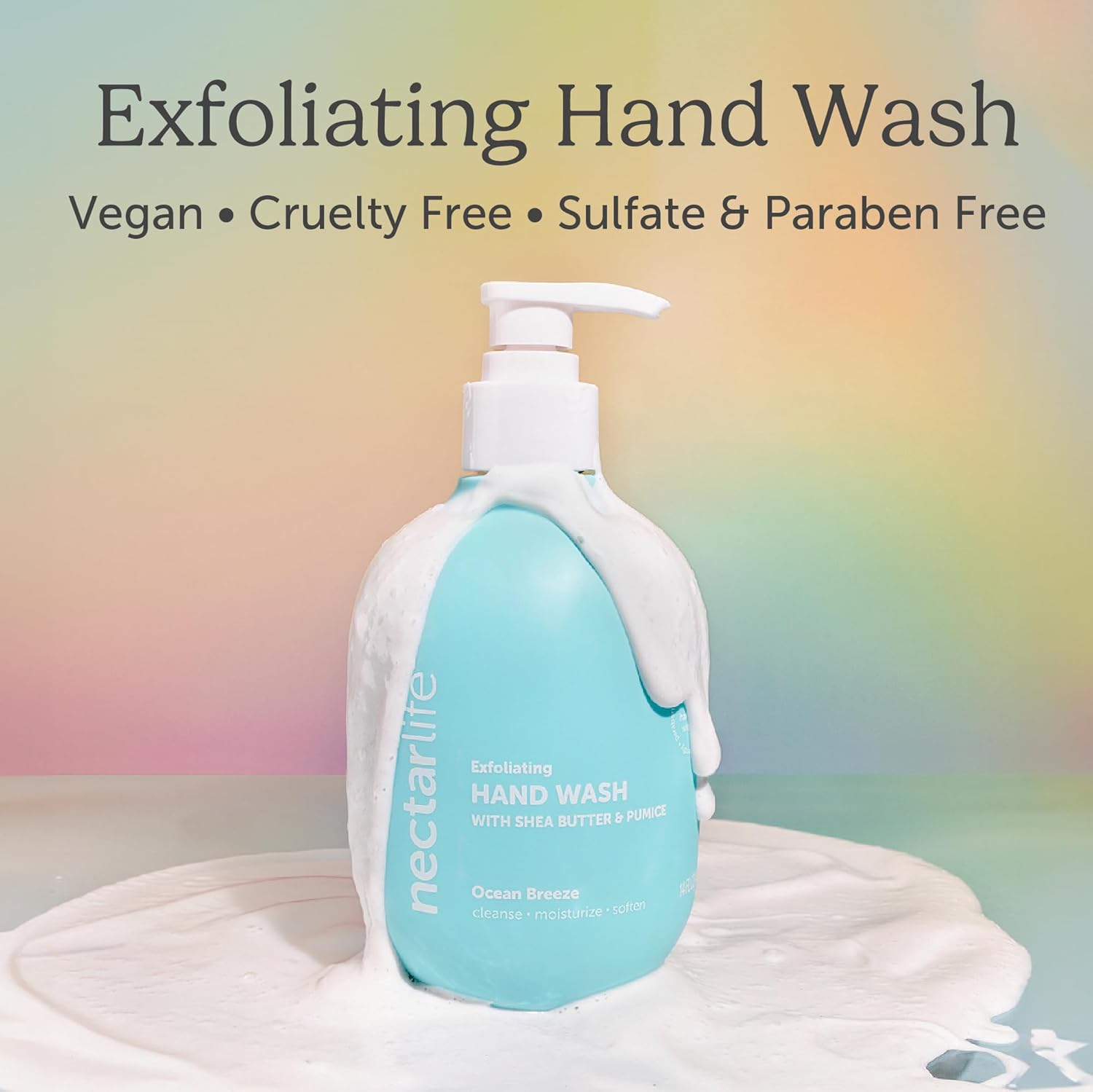 Nectar Life Exfoliating & Moisturizing Hand Wash, Volcanic Pumice for Hand Scrub, Shea Butter Softens Hands, Clean Vegan Ingredients. Ocean Breeze Scent-FemmiqueWomen