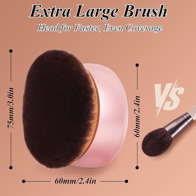 75MM Extra Large Self Tanner Kabuki Makeup Brush – Ultra Soft Dense Vegan Bristles for Body Makeup, Bronzer & Foundation–Applies Tanning Mousse, Lotion & Self Tanner–Rose Gold, Wet & Dry-FemmiqueWomen