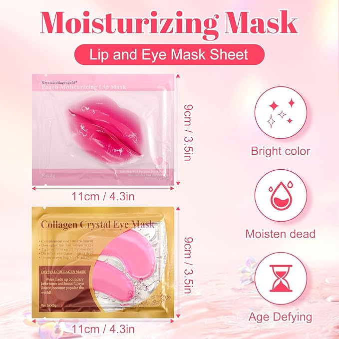 30 Pads Lip Masks & Eye Masks,Under Eye Mask Skincare,Crystal Collagen Lip Mask Sheet,Under Eye Patches for Puffy Eyes and Dark Circles,Moisturizing,Anti-Aging,Reducing Fine Lines,Pink-FemmiqueWomen
