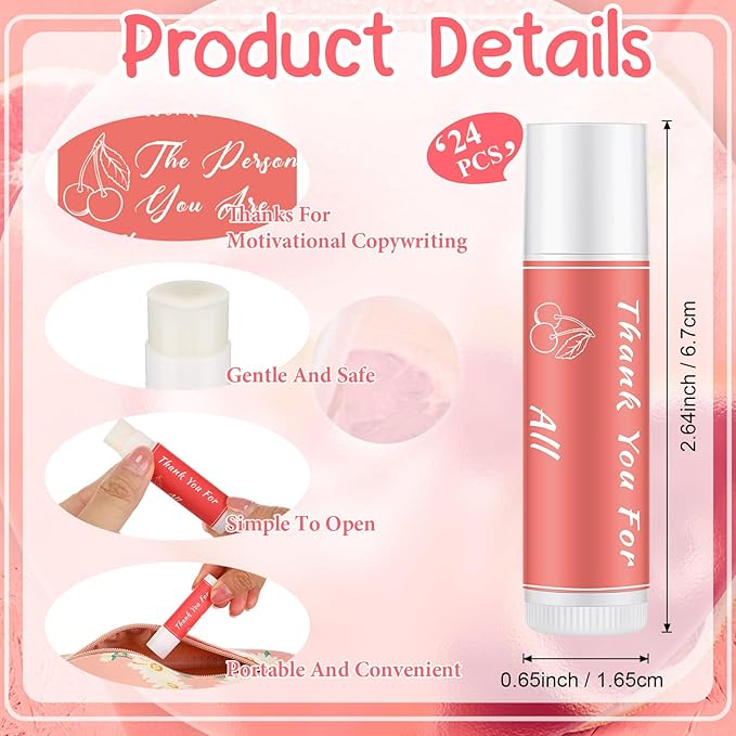 24 Pcs Lip Balm Gifts Bulk Thank You Gifts Employee Appreciation Gifts for Coworkers Moisturizer Assorted Flavors Natural Ingredients Dry Chapped Lip Care Gift for Women Men Teen-FemmiqueWomen