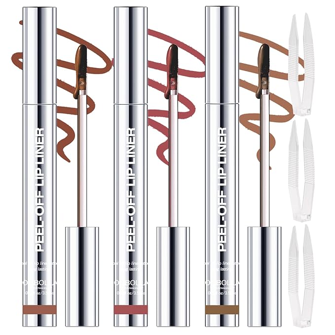3 Colors Peel Off Lip Liner Stain with Tweezer, Long Lasting Waterproof Lip Tint Stains Makeup Set with Matte Finish for Women, Natural Look, Easy to Use, for All Skin Types (#234, M)-FemmiqueWomen