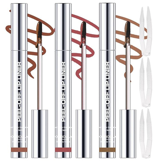 3 Colors Peel Off Lip Liner Stain with Tweezer, Long Lasting Waterproof Lip Tint Stains Makeup Set with Matte Finish for Women, Natural Look, Easy to Use, for All Skin Types (#234, M)-FemmiqueWomen