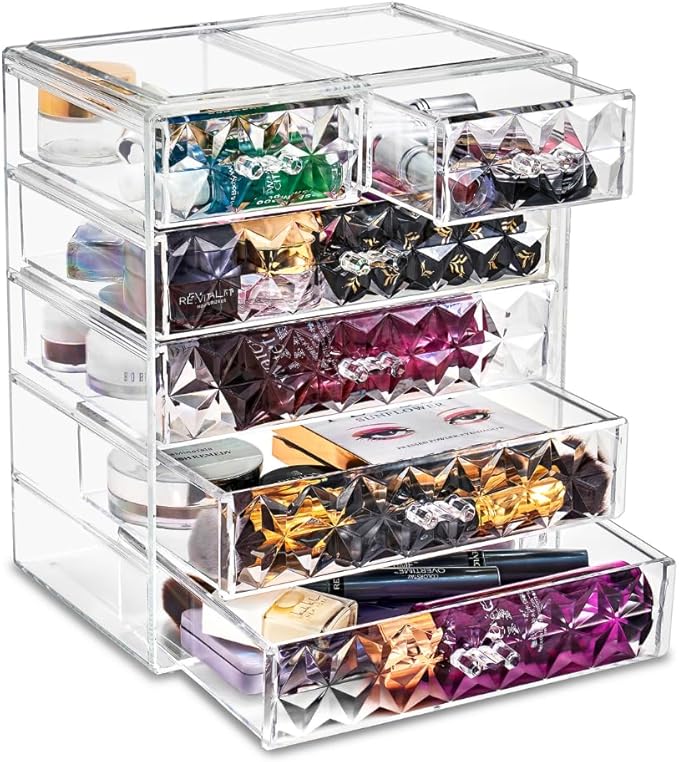 Sorbus Acrylic Makeup Organizer - Organization and Storage Case for Cosmetics Make Up & Jewelry - Big Clear Makeup Organizer for Vanity, Bathroom, College Dorm, Closet, Desk (4 Large, 2 Small Drawers)-FemmiqueWomen