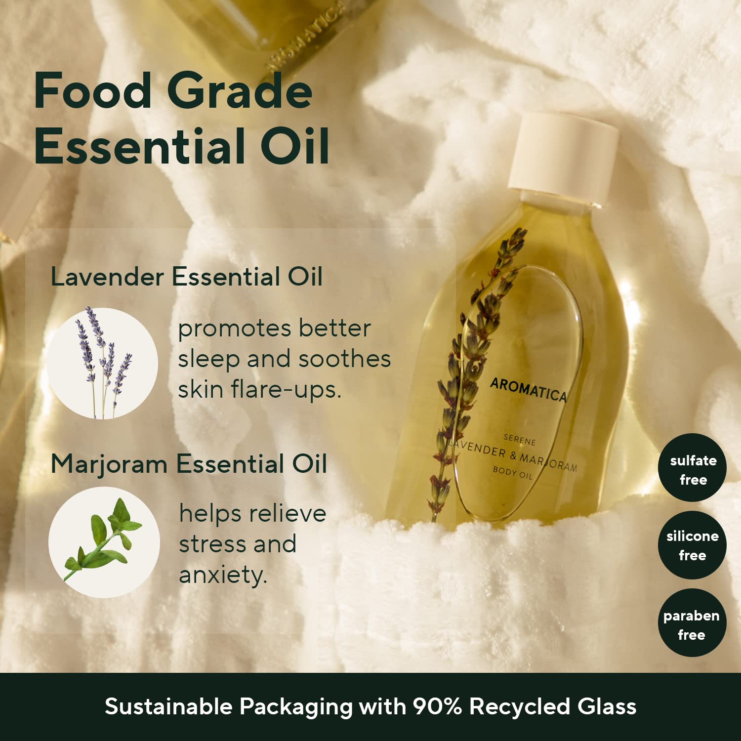 AROMATICA Serene Body Oil Lavender & Marjoram Essential Oil, Aromatherapy Oil, Scented Body Oil, After Shower Natural Oil for Women, Non-Greasy Body Serum, Body Moisturizer for Dry Skin (3.38 fl. oz)-FemmiqueWomen