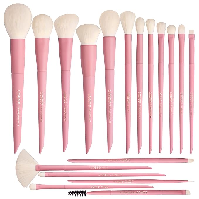 LORYP Makeup Brushes Set Labeled 18 Piece Face and Eye Brush Set Ultra soft hair Foundation, Concealer, Blush, Contour, Blending, Eyeshadow Pink Brush kit-FemmiqueWomen