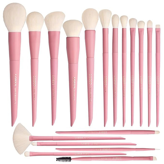 LORYP Makeup Brushes Set Labeled 18 Piece Face and Eye Brush Set Ultra soft hair Foundation, Concealer, Blush, Contour, Blending, Eyeshadow Pink Brush kit-FemmiqueWomen