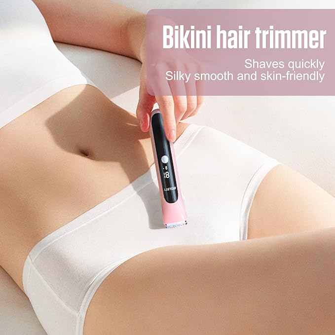 2 in 1 Bikini Trimmer for Women Dual Head Electric Shaver with LED Display,IPX7 Waterproof Wet & Dry, Painless Shaver for Underarm Leg Arm Body Face Private Area Pink-FemmiqueWomen