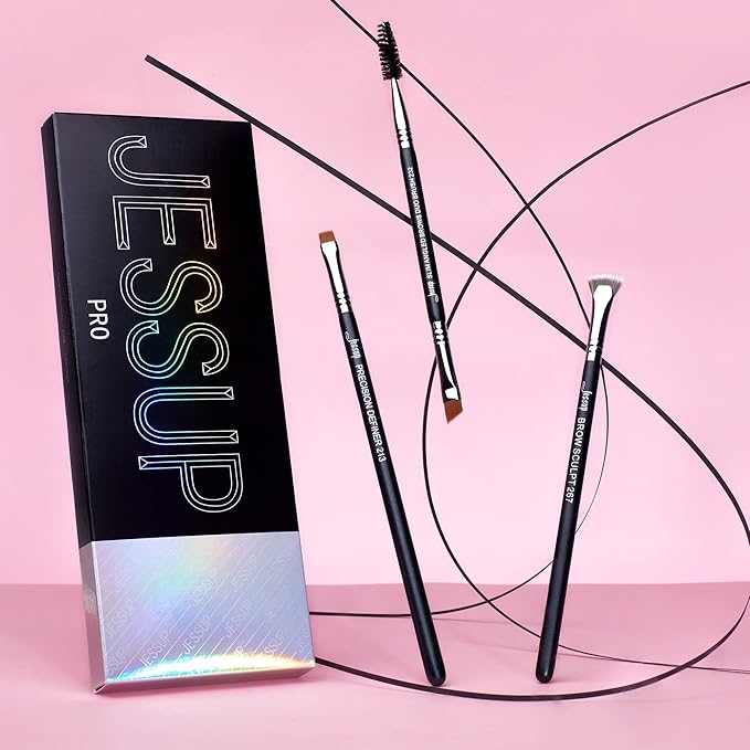 Jessup Eyebrow Makeup Brush Set Professional, Precision Define Sculpt, Flat Angled Spoolie Brushes, Cruelty-Free Synthetic Bristles 3PCS, T326-FemmiqueWomen