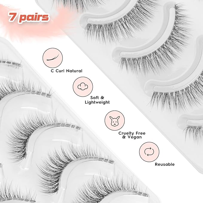 Natural Lashes Wispy Eyelashes 11MM Short Eye Lashes Pack 3D Volume Strip Lash Pack False Eyelashes Natural Look 7 Pair Siligli-FemmiqueWomen