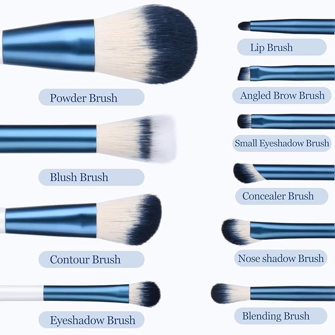Makeup Brushes Set With Case 10Pcs White Makeup Brush Kit Foundation Eyeshadow Powder Blending Kabuki Eyebrow Eyelash Brushes Cosmetic Brush Travel Kit Gift (White+Blue)-FemmiqueWomen