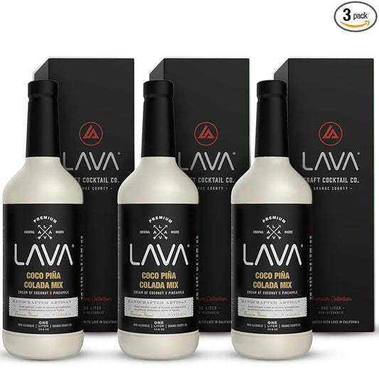 (3 Pack) LAVA Premium Coco Pina Colada Made with Cream of Coconut and Real Pineapple, No Artificial Sweeteners or Flavors, 1-Liter (33.8oz) Glass Bottle.-FemmiqueWomen