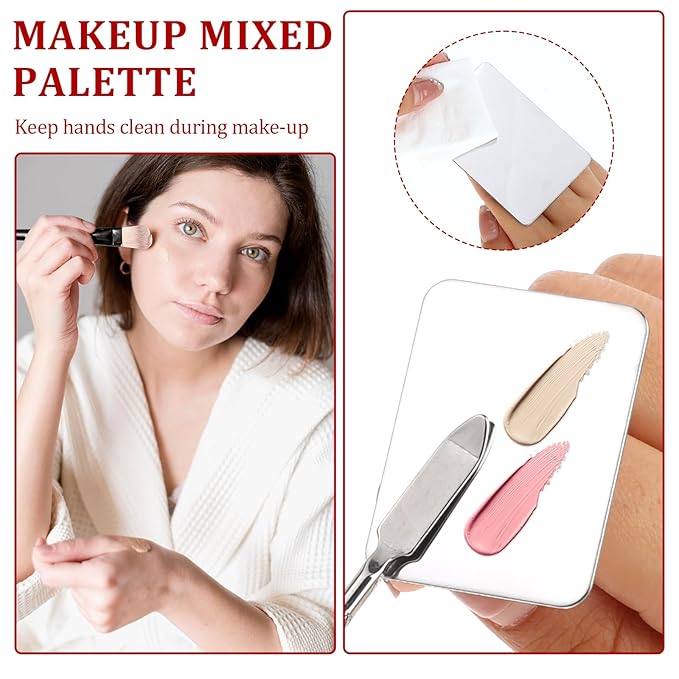 2 Pcs Stainless Steel Makeup Palette Makeup Spatula Palette with Foundation Spatula Professional Cosmetic Palette for Mixing Foundation Eye Shadow Nail DIY Art-FemmiqueWomen
