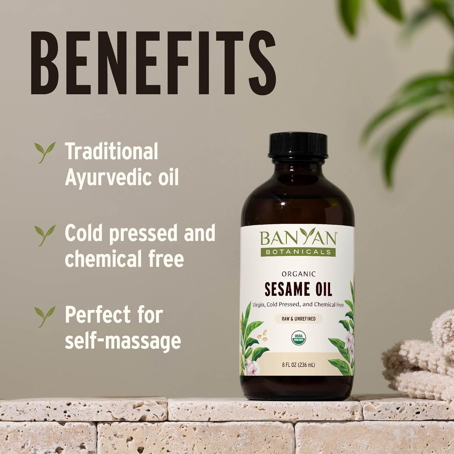 Banyan Botanicals Sesame Oil – Organic & Unrefined Ayurvedic Oil for Skin, Hair, Oil Pulling & More – Multiple Sizes – 128oz. – Non GMO Sustainably Sourced Vegan-FemmiqueWomen