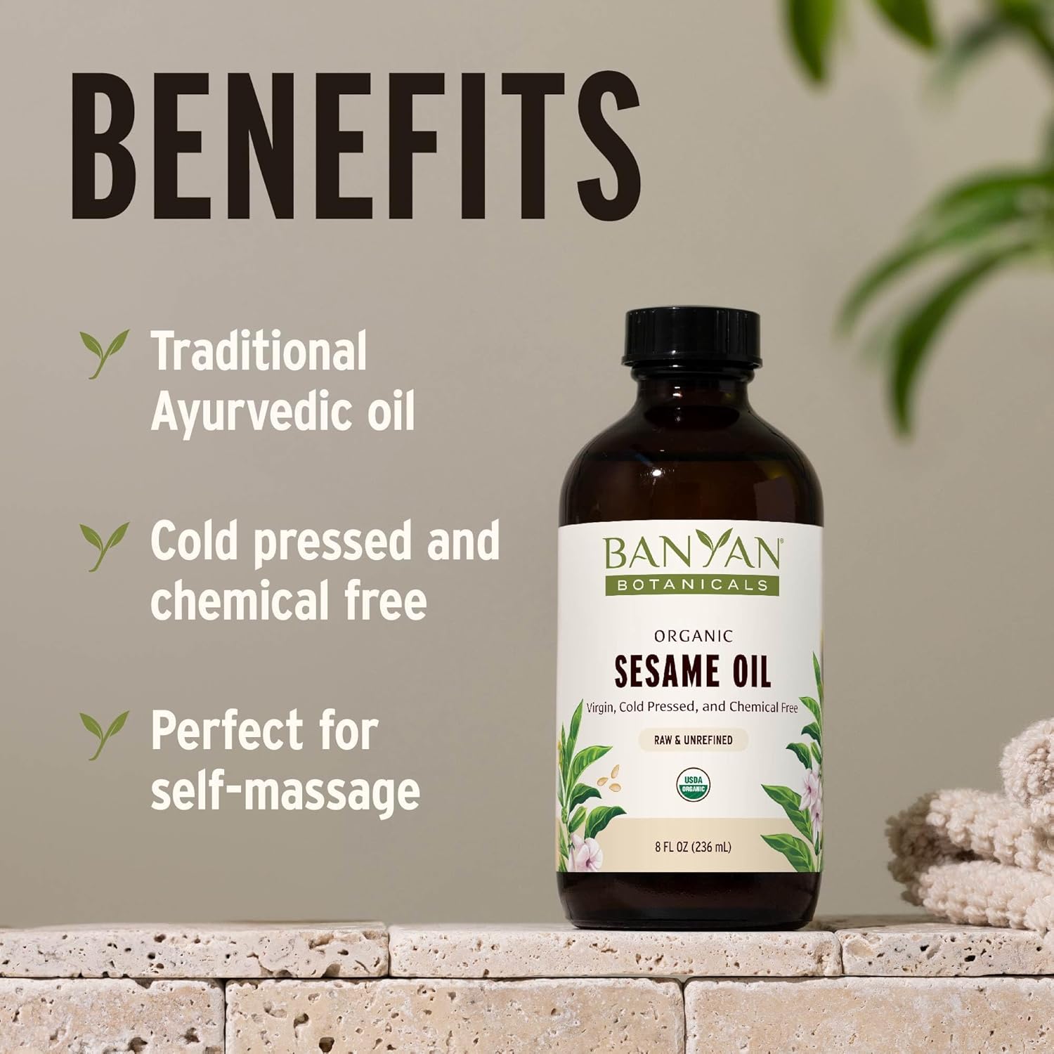 Banyan Botanicals Sesame Oil – Organic & Unrefined Ayurvedic Oil for Skin, Hair, Oil Pulling & More – Multiple Sizes – 128oz. – Non GMO Sustainably Sourced Vegan-FemmiqueWomen