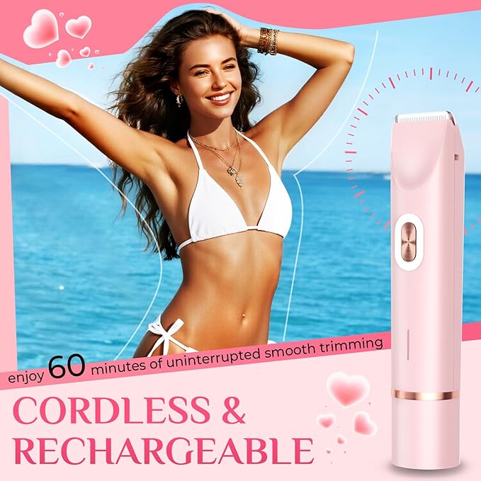 2025 New 2-in-1 Electric Bikini Trimmer for Women - Dual Head Electric Razor,Waterproof Painless Bikini Shaver, Pubic Hair Trimmer for Private Area & Body Hair, Pink-FemmiqueWomen
