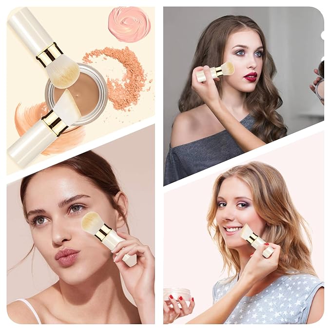 Makeup Brush, Retractable 2 Pack Travel Kabuki Powder Makeup Brush, Foundation Face Blush Brushes for Blending Liquid, Blush, Bronzer, Buffing, Sunscreen,Flawless Cosmetics-FemmiqueWomen