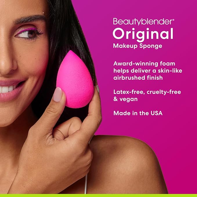 Beautyblender® | Original Pink Beauty Blender Makeup Sponge, Super-Soft Foam Easily Blends Foundations, Powders & Creams, Made in USA, Reusable, Washable, Streak Free Application, Vegan, Cruelty Free-FemmiqueWomen