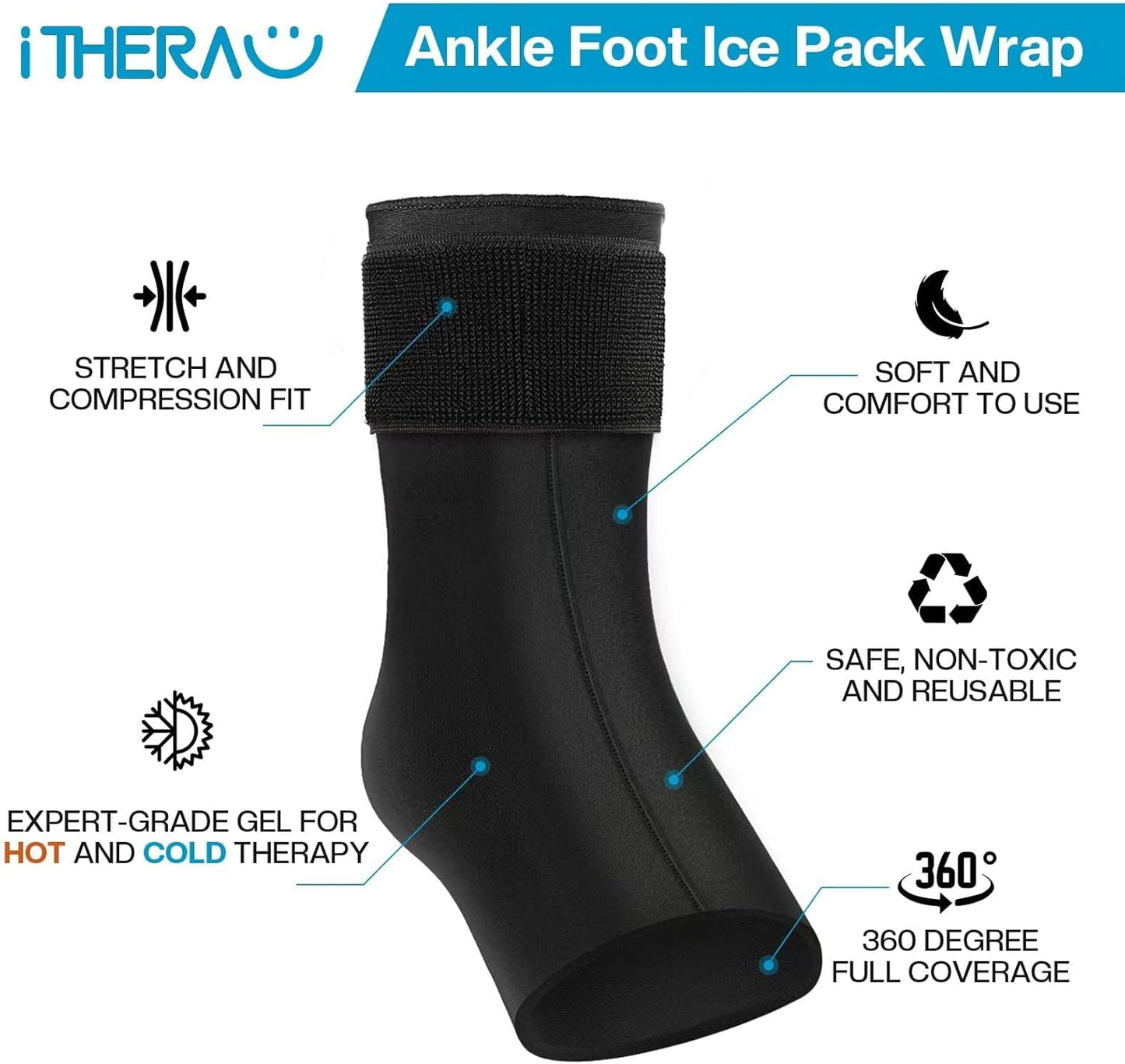 iTHERAU Ankle Ice Pack Wrap, Reusable Gel Hot & Cold Therapy for Foot & Heel Injuries | Achilles Tendonitis, Plantar Fasciitis, Swelling, Sprained, Pain Relief-FemmiqueWomen