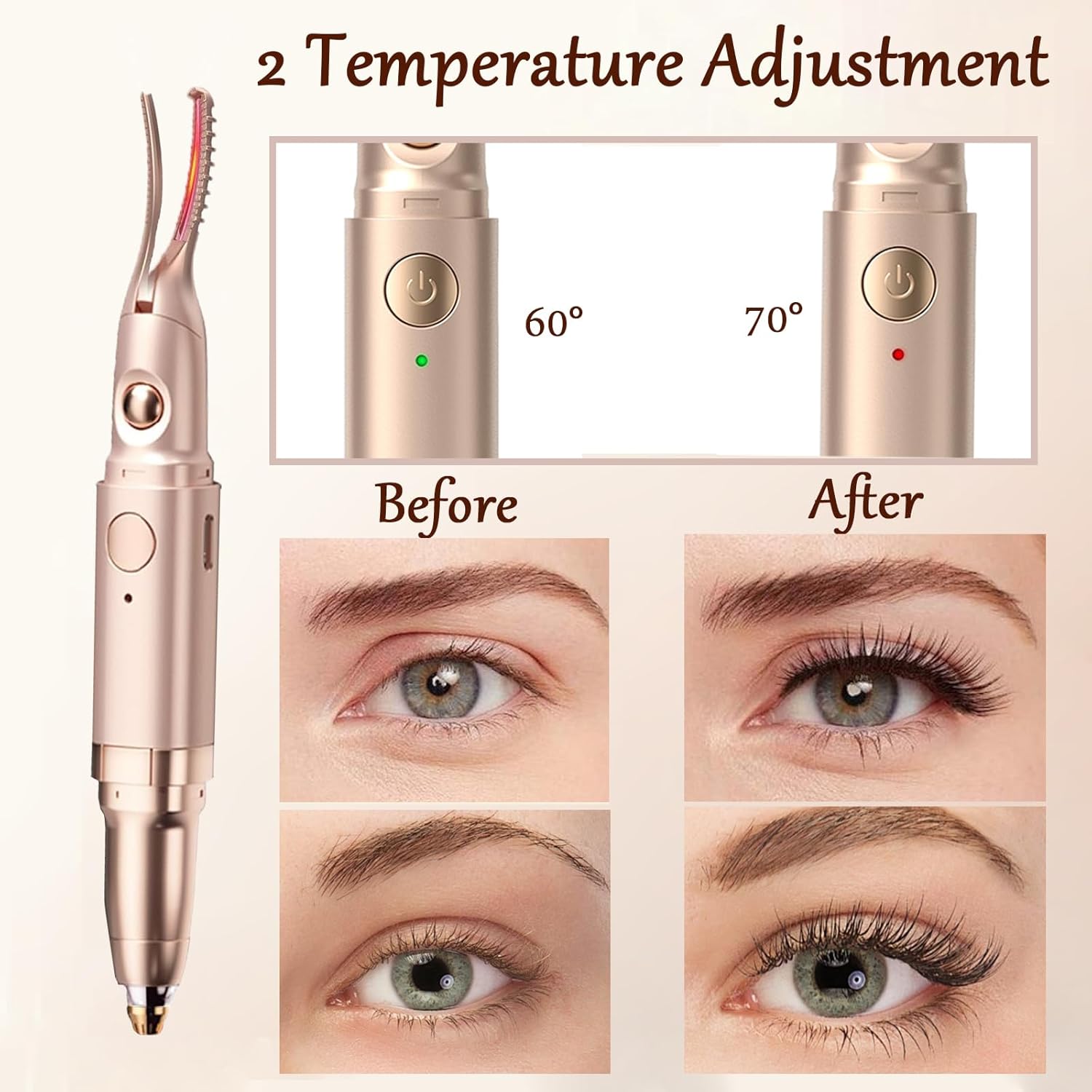 2 in 1 Heated Eyelash Curlers and Eyebrow Trimmer for Women, Electric Eyelash Curler with 2 Temperature Modes Anti-Burn USB Rechargeable Heated Eyelash Curler, Ideal Gift for Women WF915-FemmiqueWomen