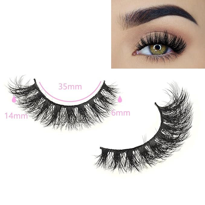 FARRED Wispy Mink Lashes Fluffy False Eyelashes 14 Pairs Fake Eyelashes Natural Look Short Natural Lashes Cat Eye Lash Wispy Volume Eyelash Faux Mink Strip Lashes Pack for Daily Makeup (F19 | 6-13 mm)-FemmiqueWomen