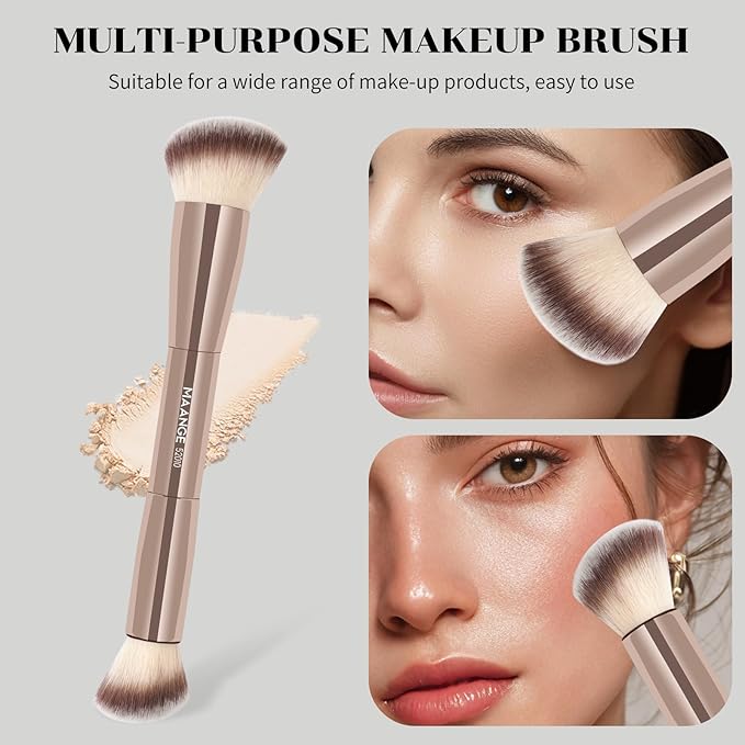MAANGE 7pcs Makeup Brush Set Double Sided Kabuki Makeup Brushes Contour Brush for Foundation Liquid Powder Concealer Cream Cosmetics Bronzer Blending Blush Buffing Makeup Tools (Gold)-FemmiqueWomen
