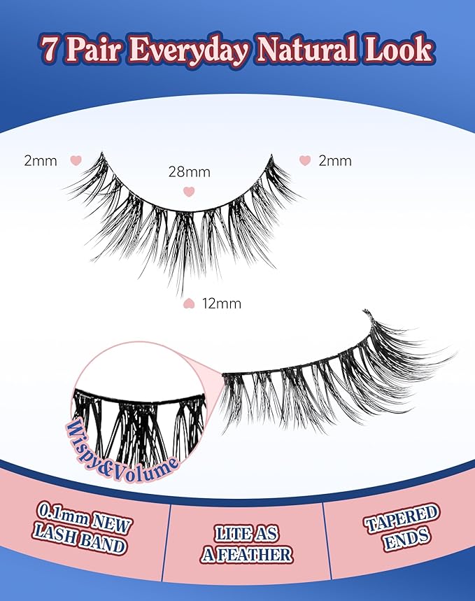 Natural Lashes Wispy Lashes Everyday Natural Look Flared Eyelashes False Eye Lashes Soft Fluffy Lashes False Eyelashes 7 Pairs D20-FemmiqueWomen
