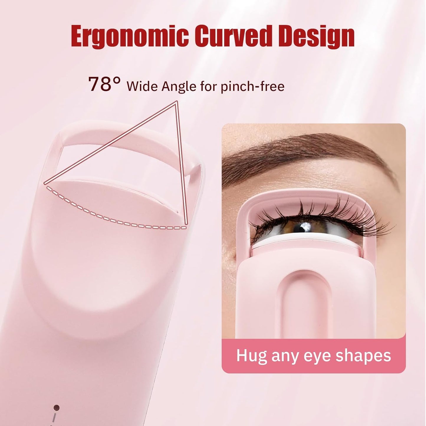 Upgrade Heated Eyelash Curler, Electric Eyelash Curler with 5s Fast Heating, Type-C Rechargeable, LMini Lash Curler, Long-Lasting Lash Lift, Natural Style, Heat-Sensitive Pad (Pink)-FemmiqueWomen