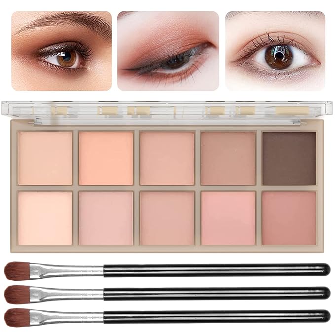 10 Colors Eyeshadow Palette Matte Naked Eye Shadow Makeup,High Pigmented, Naturing-Looking, Ultra-Blendable,Long Lasting High Pigment Nude Eyeshadow with 3 Eyeshadow Brush(Milk Tea)-FemmiqueWomen