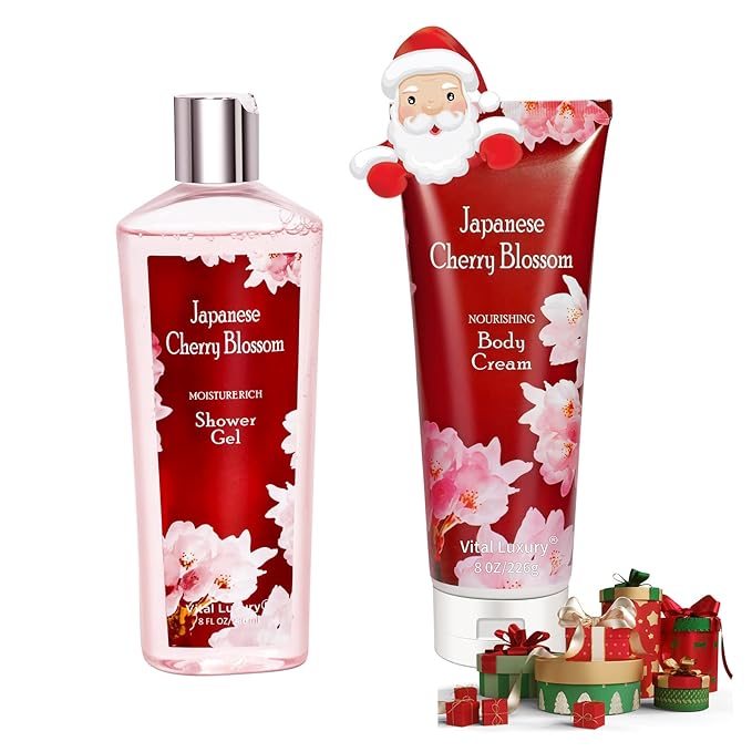 Japanese Cherry Blossom Shower Gel and Body Cream Set - Nourishing and Moisturizing Daily Skincare - 8 fl.oz / 236mL Each, Christmas Gifts for Her and Him (Japanese Cherry Blossom)-FemmiqueWomen