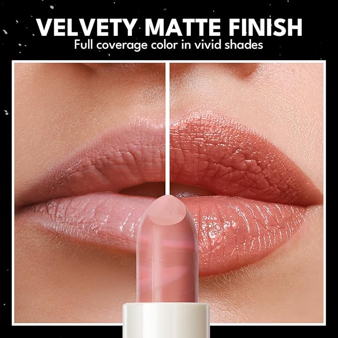 2PCS Marbled Matte Lip Stick Makeup - Velvety Finish | Naked-lip Feel, Full Coverage, D001+D003-FemmiqueWomen