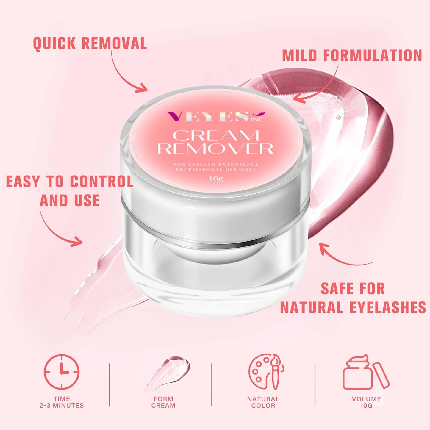VEYES INC Cream Lash Remover for Lash Extensions 10g Low Irritation Eyelash Glue Remover Lash Tech Supplies for Professional or Salon Use Peach-FemmiqueWomen
